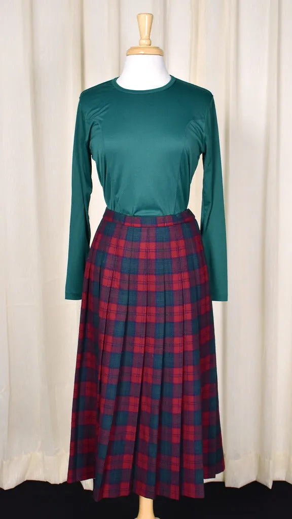 1980s Vintage Red & Green Pleated Skirt
