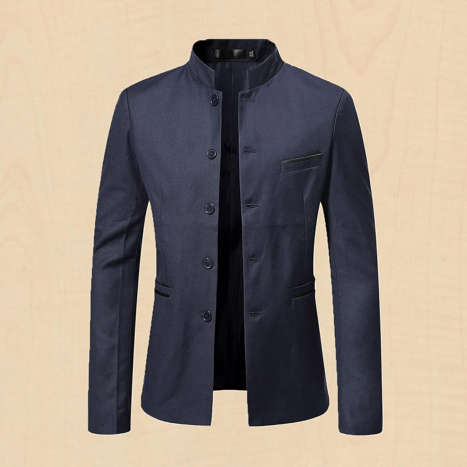 Akklian Men's Chinese Tunic Suits Mandarin Collar Formal Jacket Slim-Fit Front Button Blazer Traditional Uniform Dress Shirt