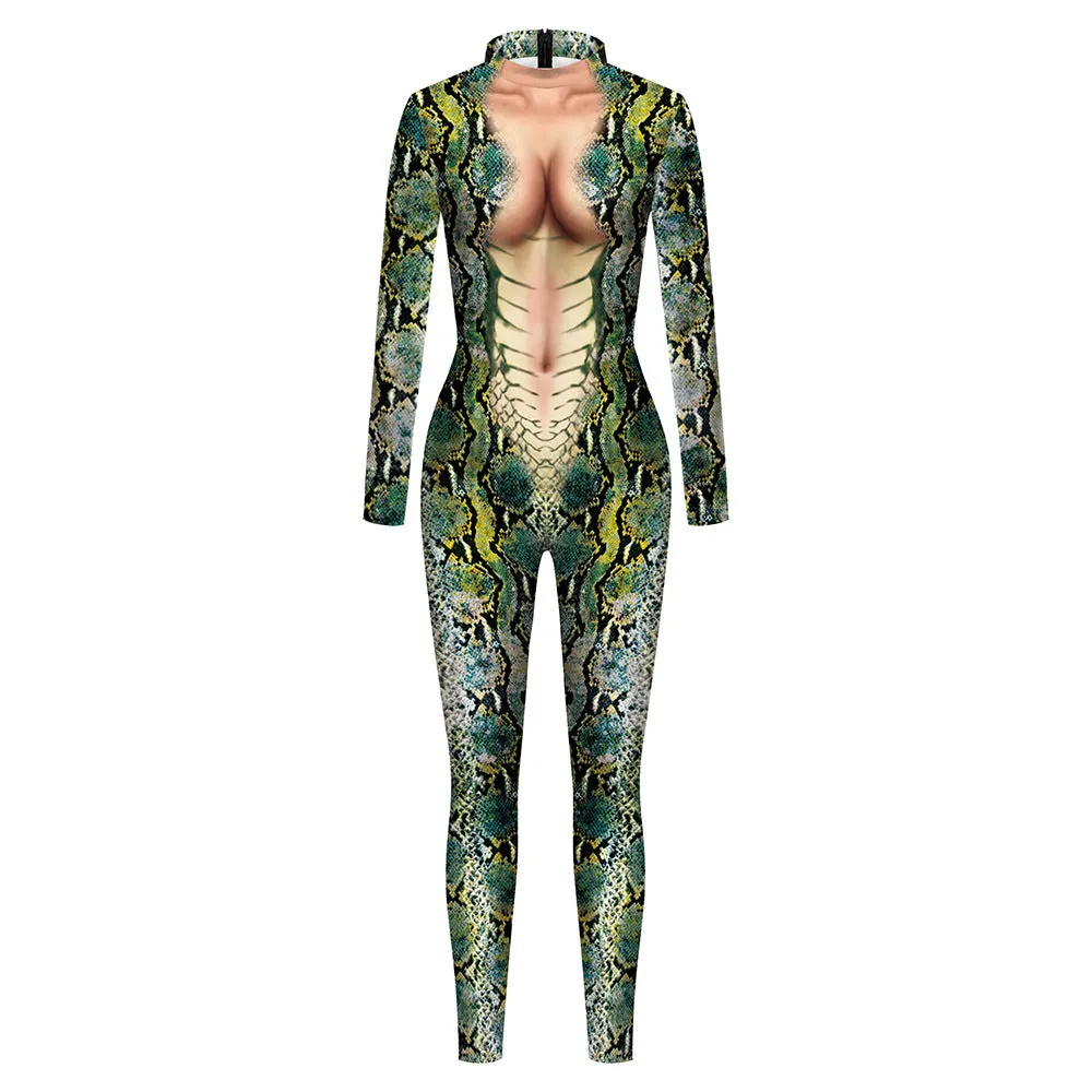 Animal Snake Pattern 3D Digital Printing One Piece Dress Couple Dress One Piece Set Long Sleeve
