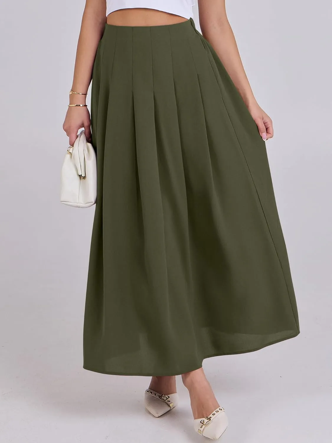ANRABESS Women A-Line Pleated High Waist Maxi Skirt Full Ankle Length Flowy Swing Elegant Dressy Casual Work Long Skirts