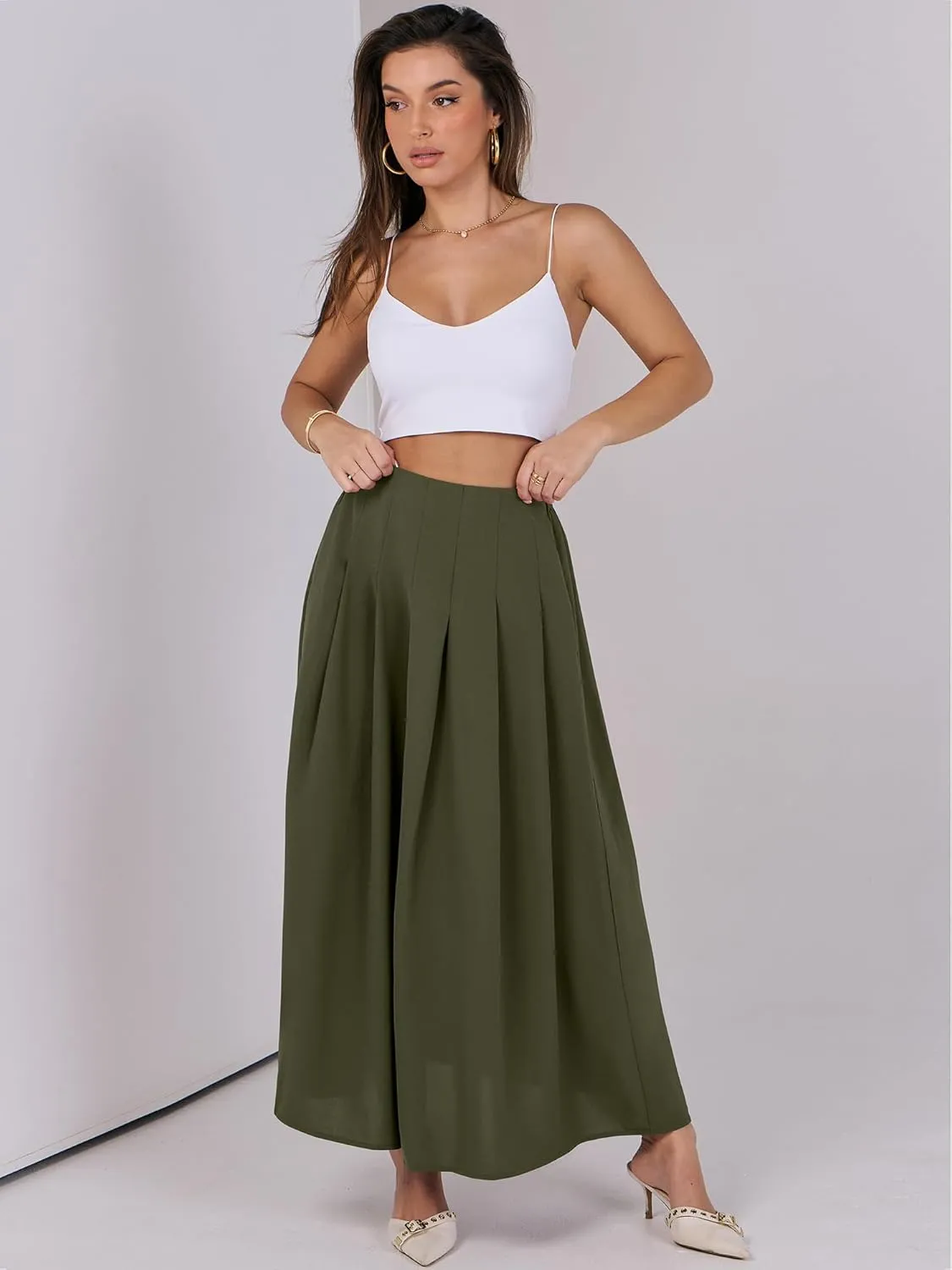 ANRABESS Women A-Line Pleated High Waist Maxi Skirt Full Ankle Length Flowy Swing Elegant Dressy Casual Work Long Skirts