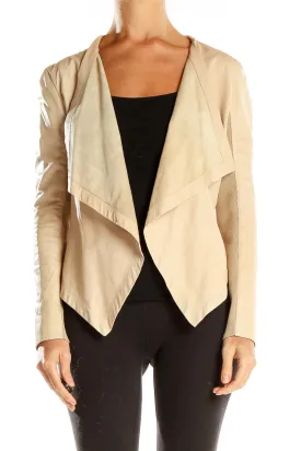 Beige Draped Open Front Jacket