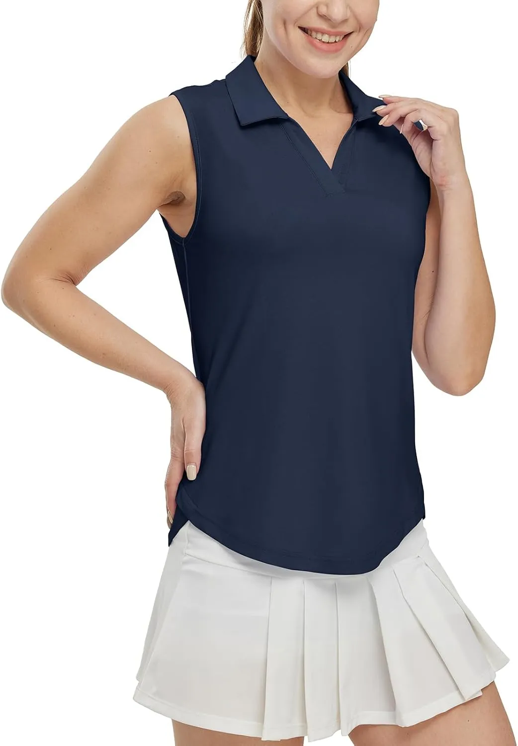 BGOWATU Women's Sleeveless Golf Polo Shirts Collared V Neck Tennis Tank Tops UPF 50  Quick Dry Lightweight
