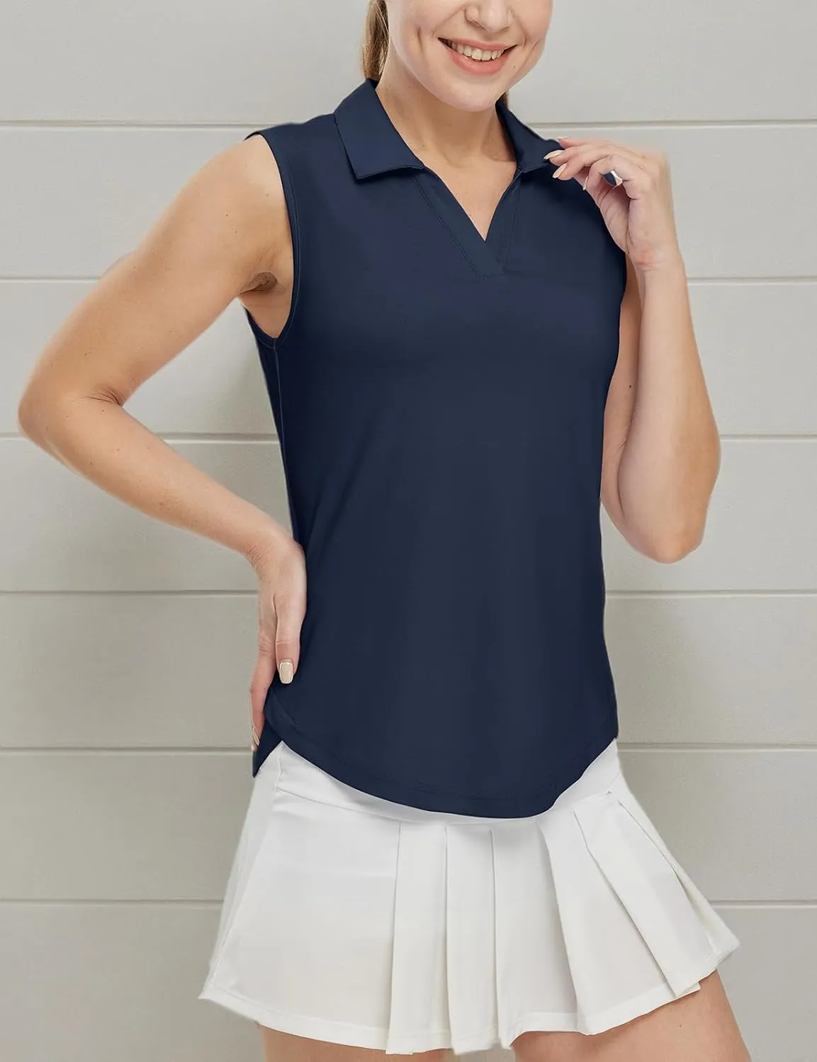 BGOWATU Women's Sleeveless Golf Polo Shirts Collared V Neck Tennis Tank Tops UPF 50  Quick Dry Lightweight