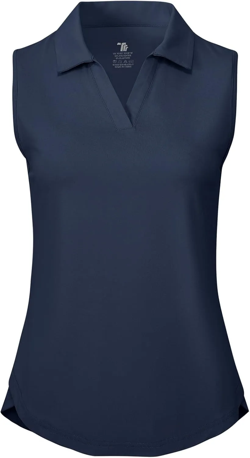 BGOWATU Women's Sleeveless Golf Polo Shirts Collared V Neck Tennis Tank Tops UPF 50  Quick Dry Lightweight