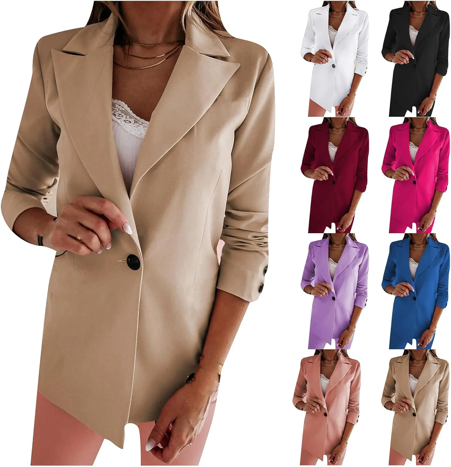 Blazers for Women Business Casaul Open Front Long Sleeve Jacket Lapel Button Down Work Blazer Fall Outfit