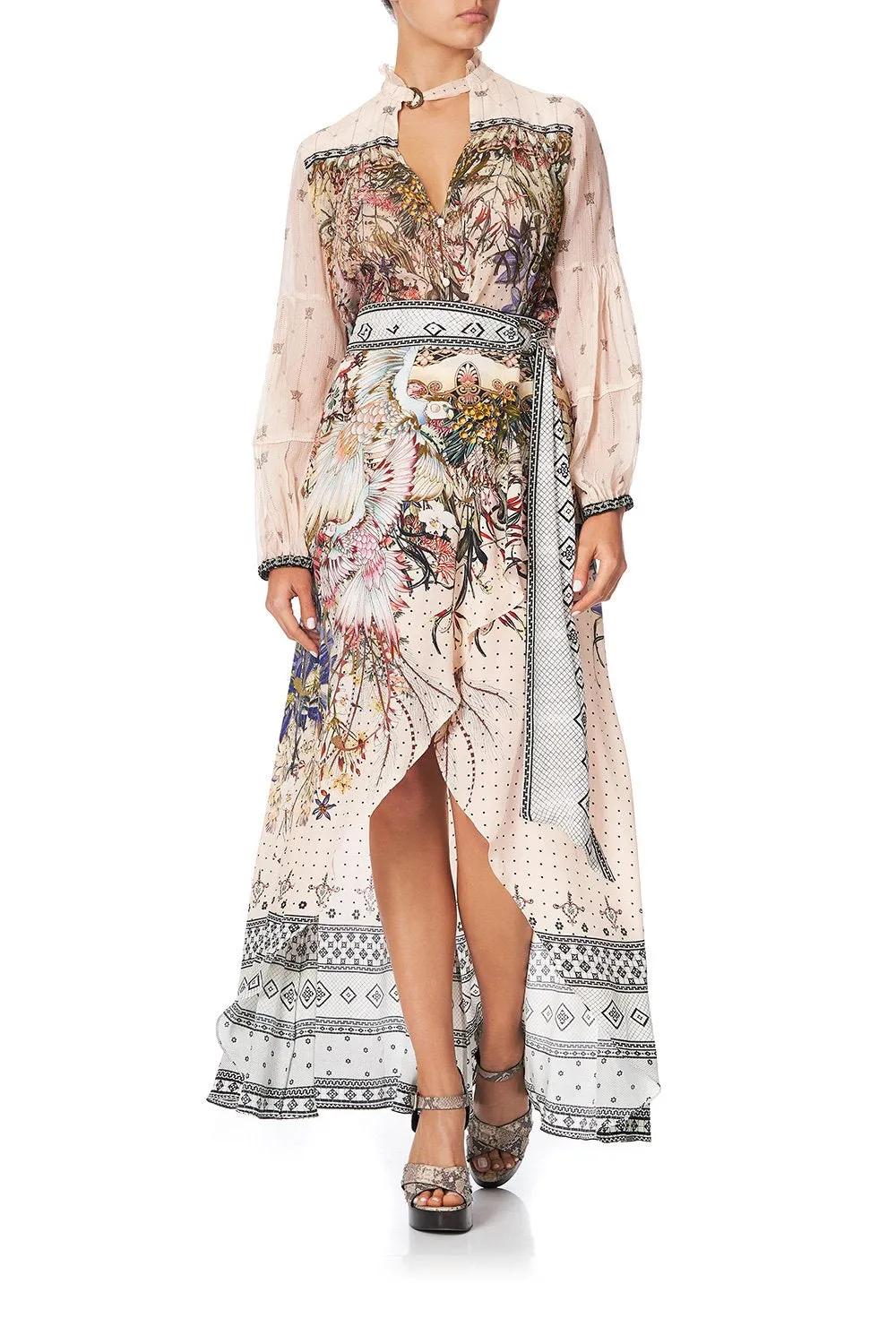 BLOUSE WITH YOKE AND NECK TIE KINDRED SKIES