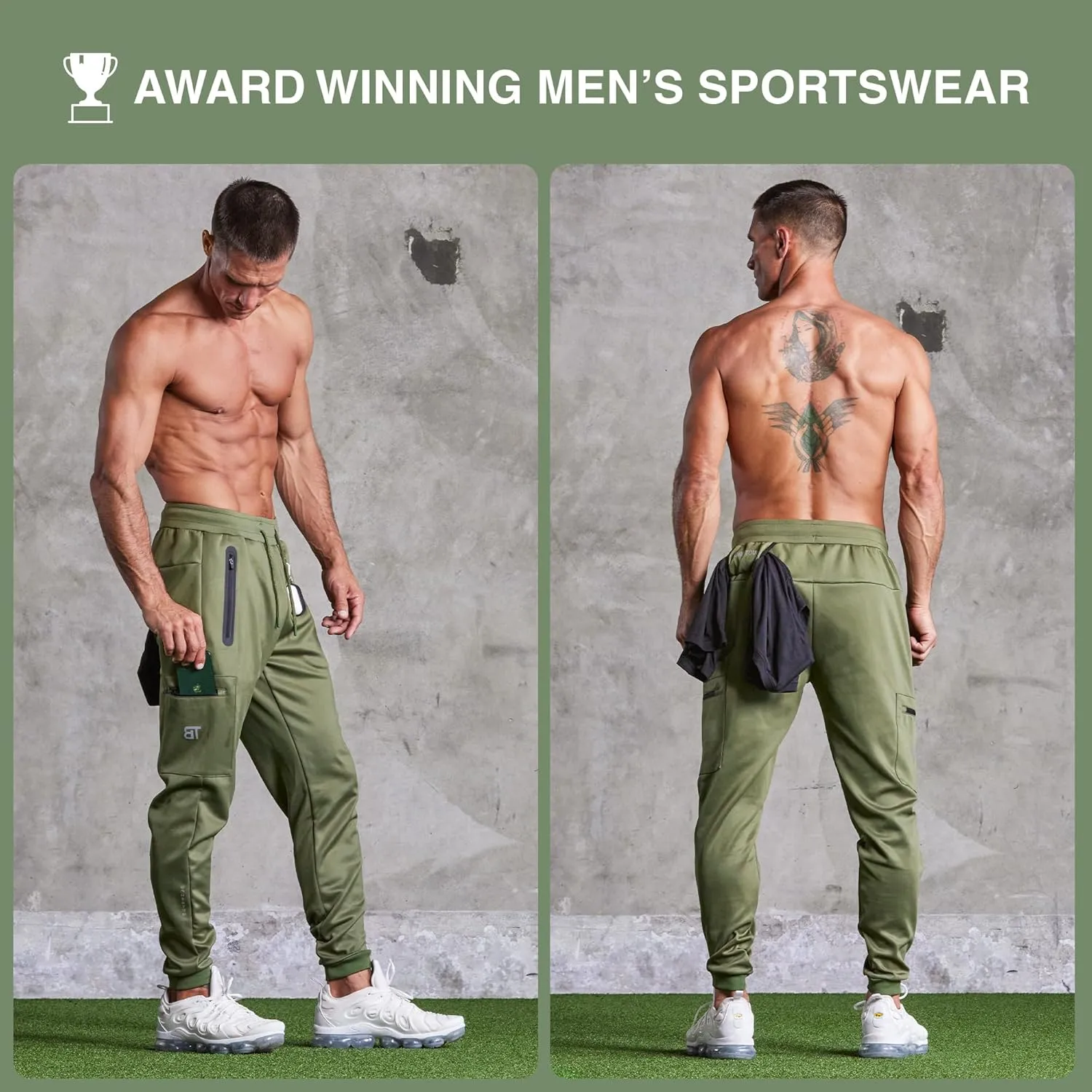 Born Tough Men's Tapered Bodybuilding Gym Joggers with Cargo Pockets, Athletic Running Sweatpants