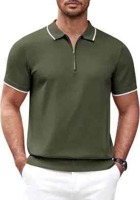 COOFANDY Men's Zipper Polo Shirt Casual Knit Short Sleeve Polo T Shirt Classic Fit Shirts