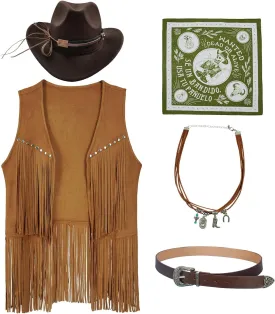 Cowgirl Outfits for Women - Cowgirl Costume with Cowboy Vest, Hat, Bandana & More