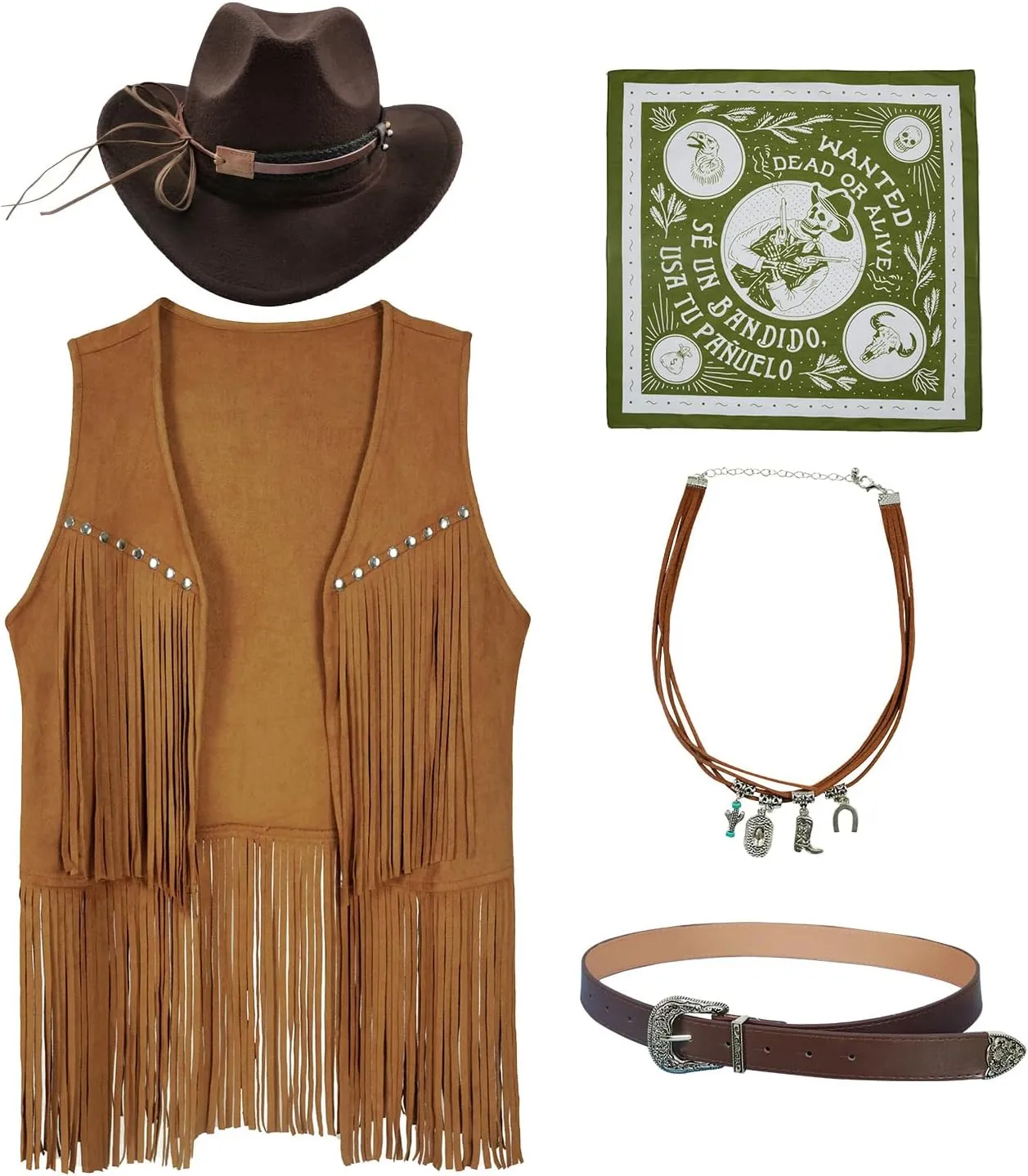 Cowgirl Outfits for Women - Cowgirl Costume with Cowboy Vest, Hat, Bandana & More