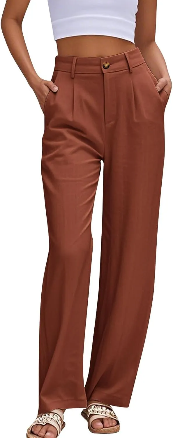 Dress Pants Women Summer Wide Leg Linen Pants Business Casual Office Work Pant Trendy Palazzo Pant 2025