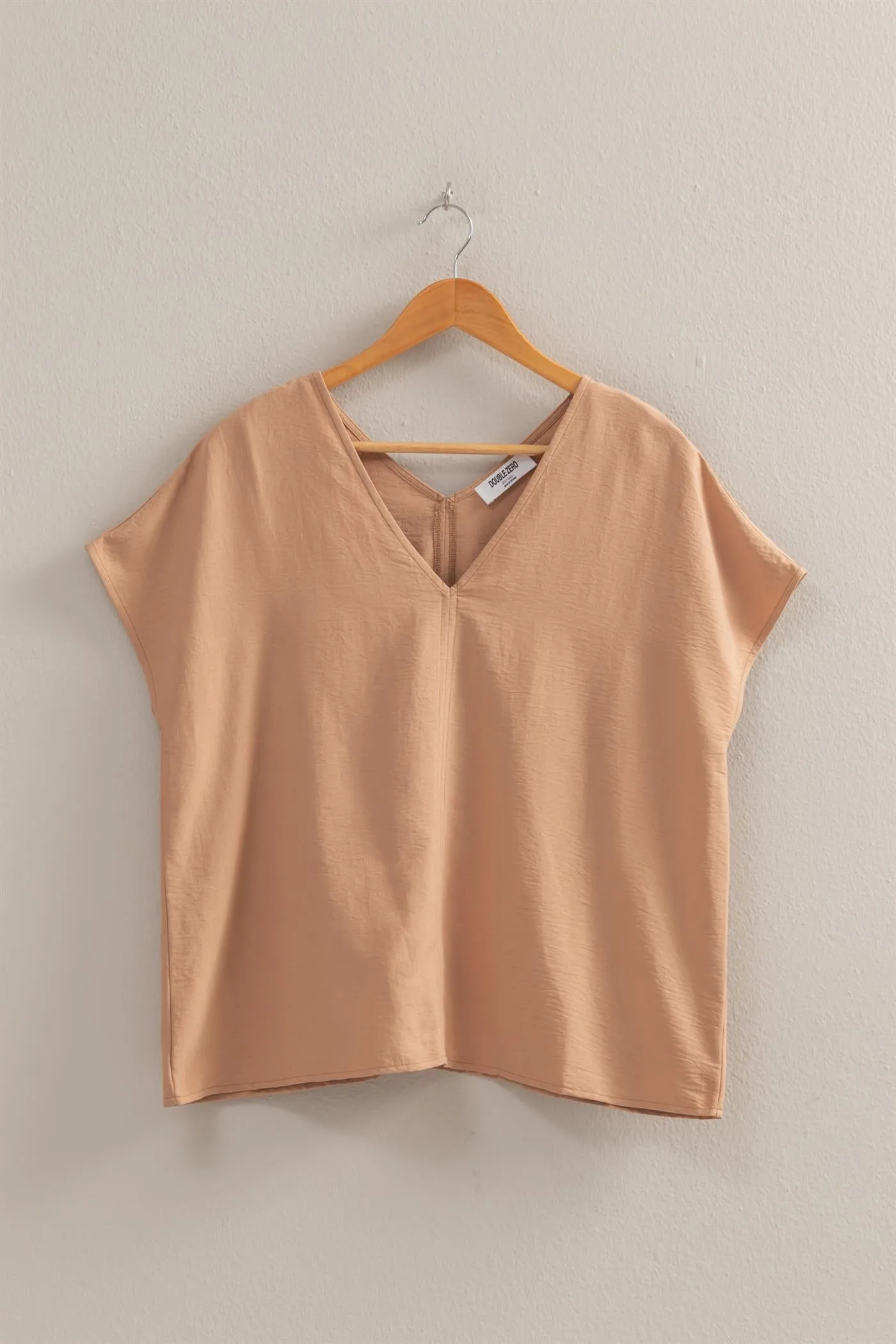 DZ24C059-Woven V-Neck Short Sleeve Tunic Top
