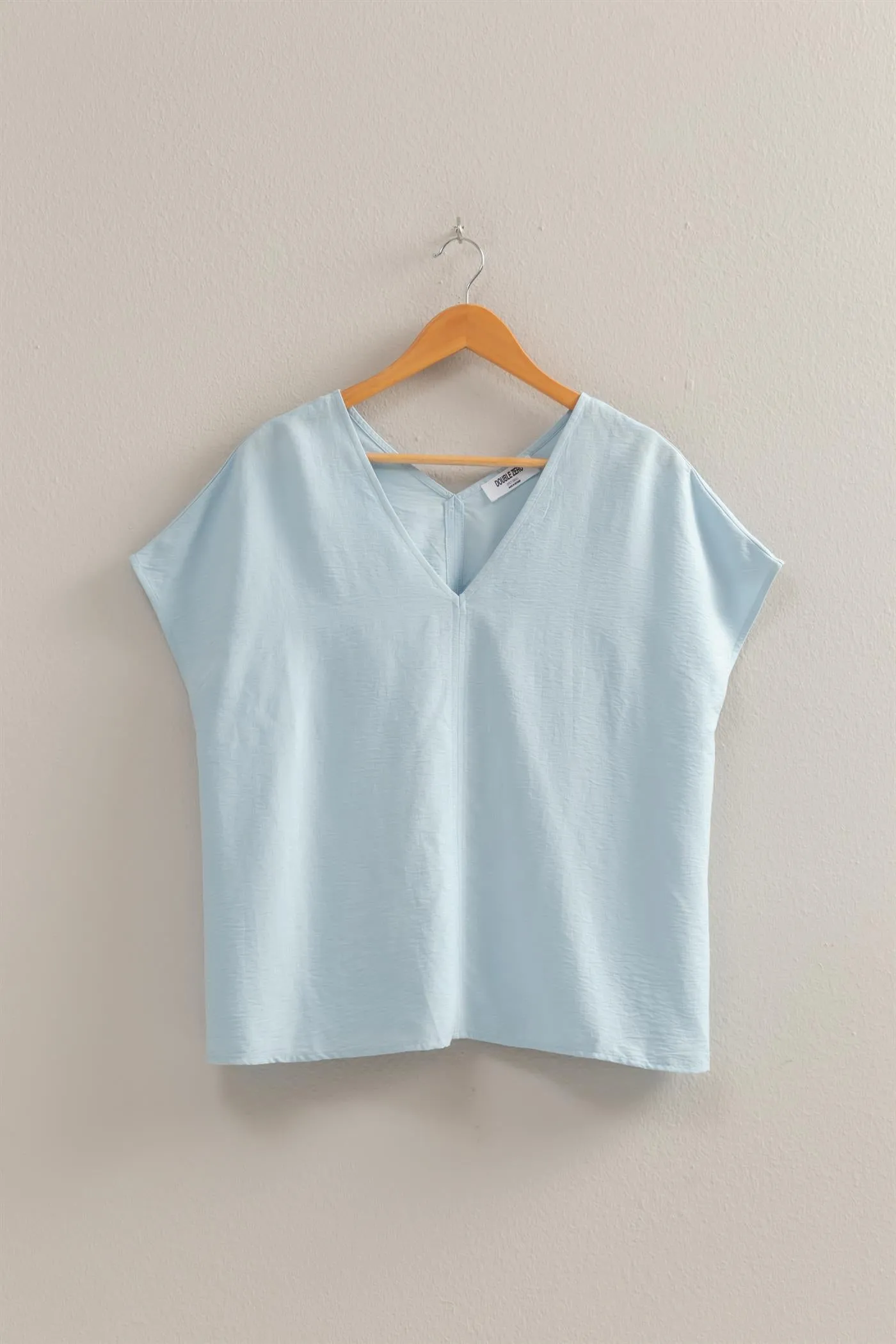 DZ24C059-Woven V-Neck Short Sleeve Tunic Top