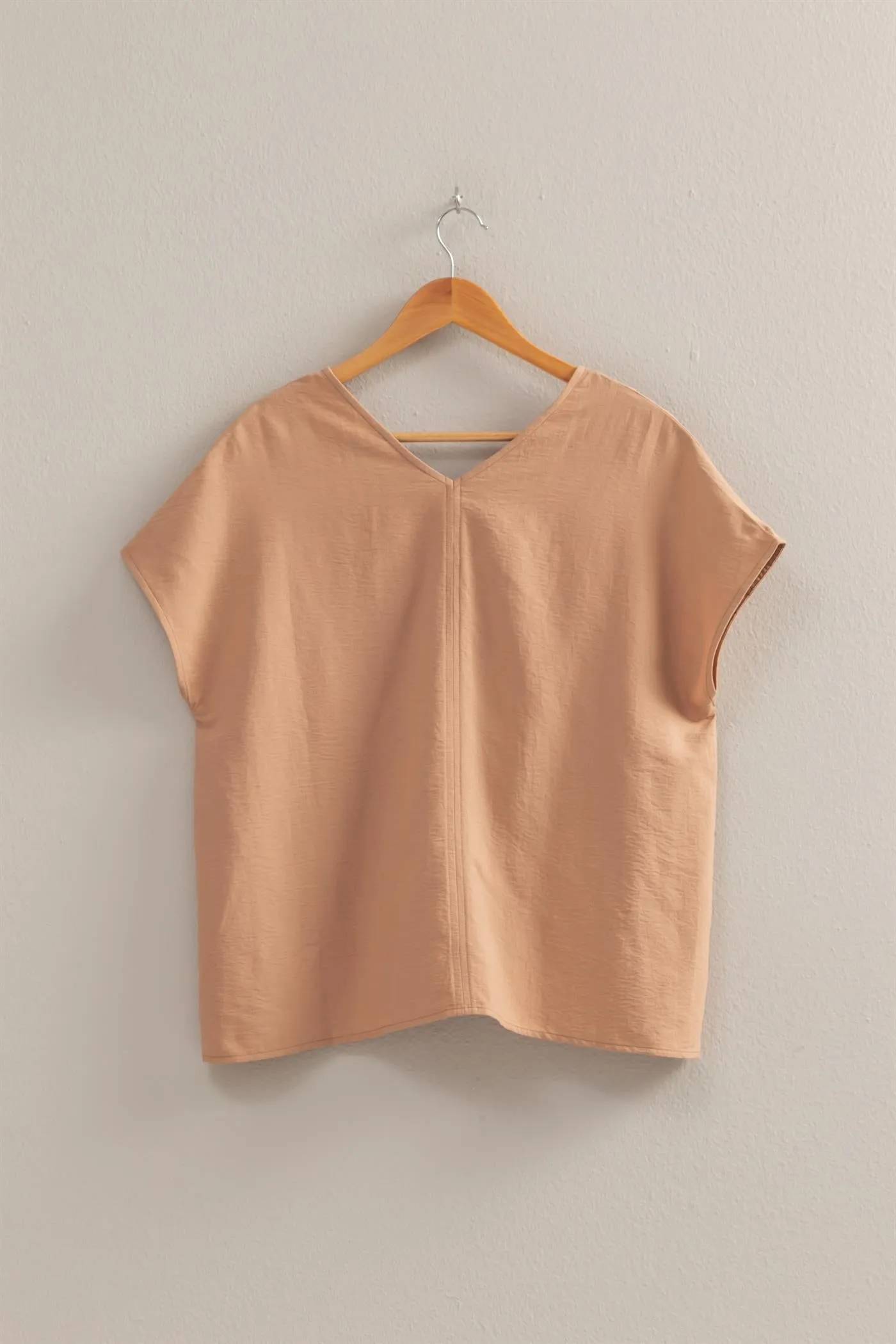 DZ24C059-Woven V-Neck Short Sleeve Tunic Top