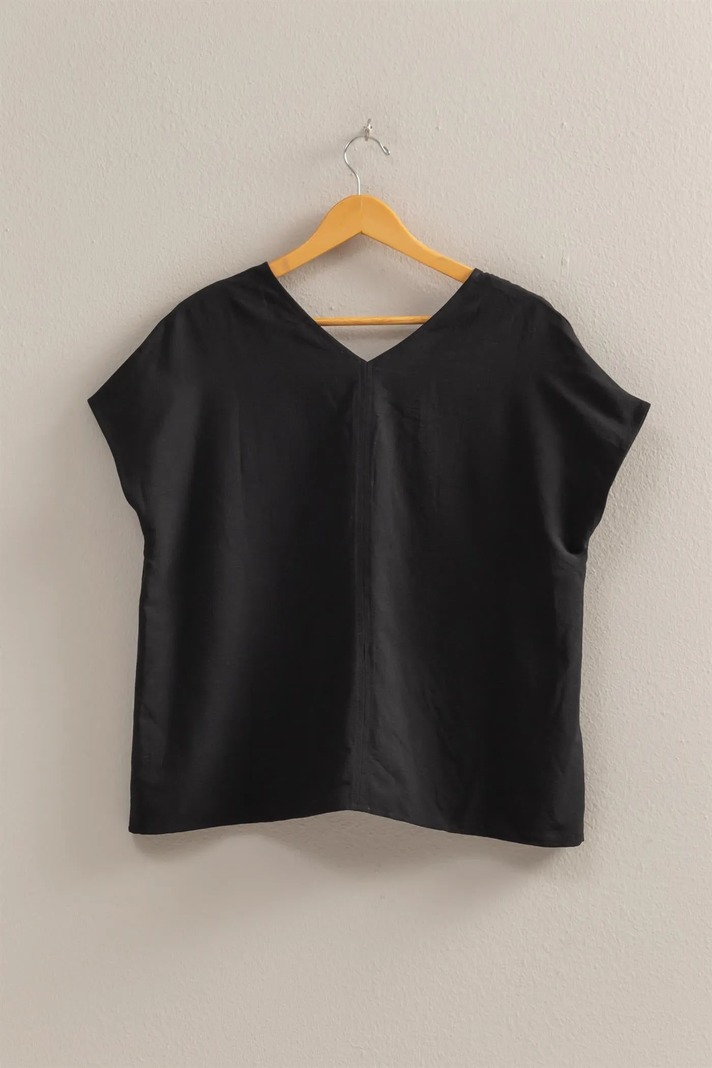 DZ24C059-Woven V-Neck Short Sleeve Tunic Top