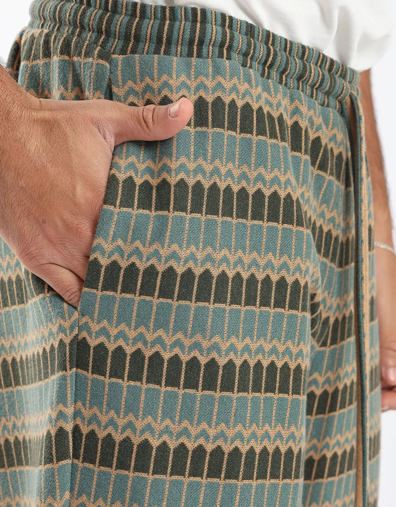 Jacquard straight leg pants with drawstring