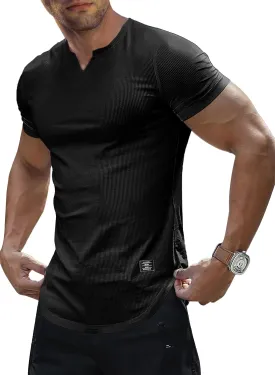 JMIERR Mens Muscle Slim T Shirt V-Neck Longline Henley Shirt Gym Workout Athletic Tee Shirts