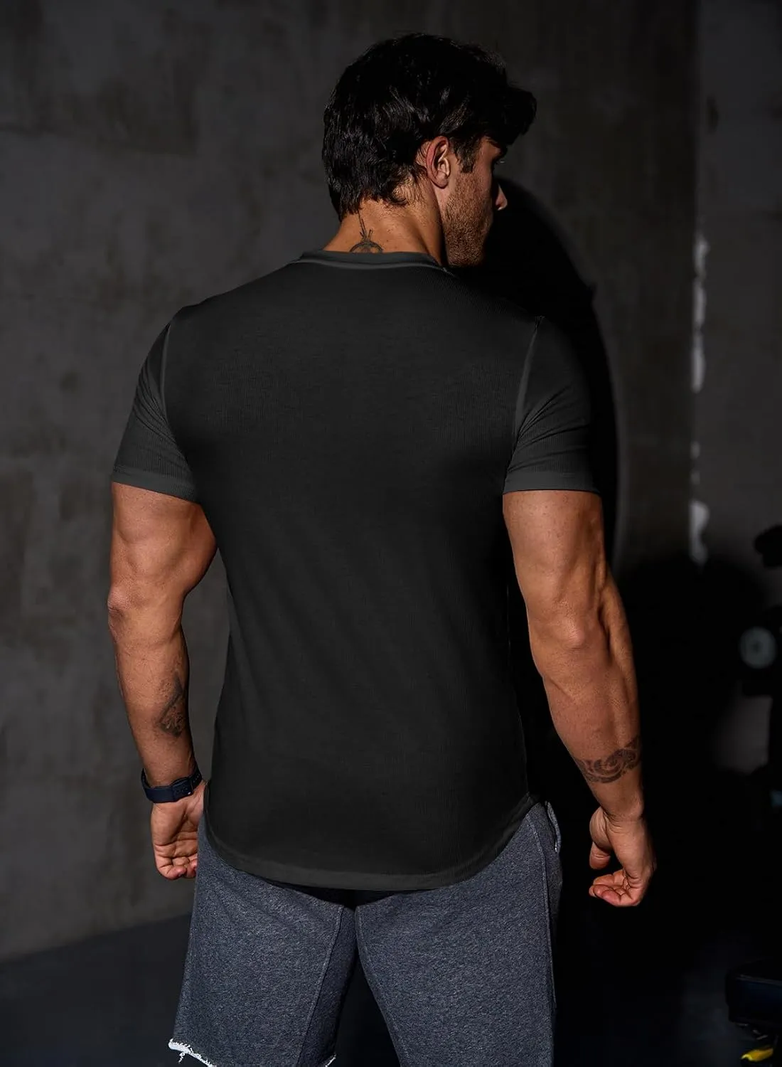 JMIERR Mens Muscle Slim T Shirt V-Neck Longline Henley Shirt Gym Workout Athletic Tee Shirts