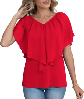Jouica Woman's Summer Cold Shoulder Chiffon Tank Tops Sleeveless Ruffled Flowy Blouse for Women