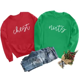 KIDDAD Christmas Sweatshirt Matching Couple Sweater - Chest and Nuts Pullover Merry Christmas Tee Casual Long Sleeve Apparel