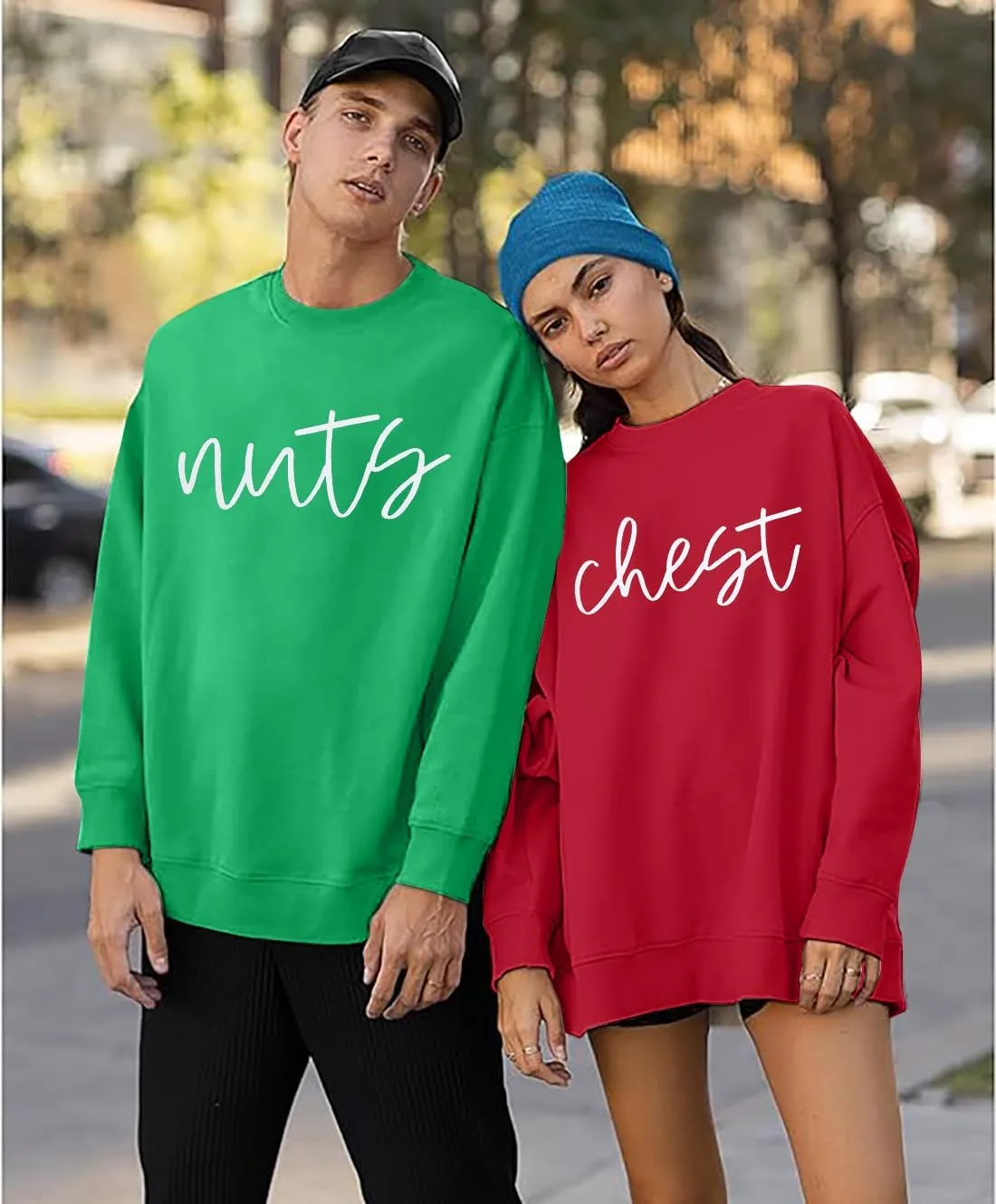 KIDDAD Christmas Sweatshirt Matching Couple Sweater - Chest and Nuts Pullover Merry Christmas Tee Casual Long Sleeve Apparel