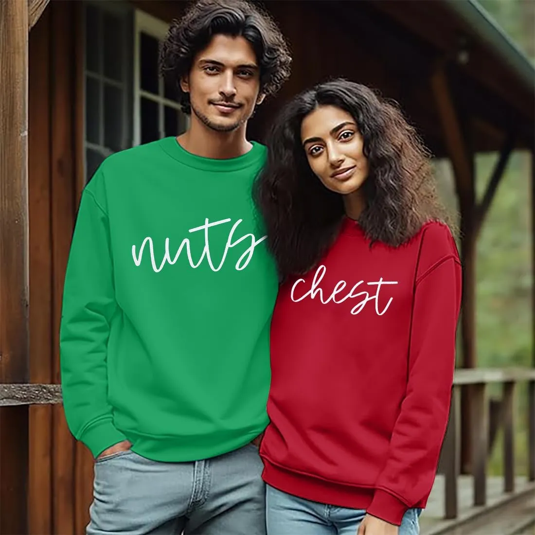 KIDDAD Christmas Sweatshirt Matching Couple Sweater - Chest and Nuts Pullover Merry Christmas Tee Casual Long Sleeve Apparel