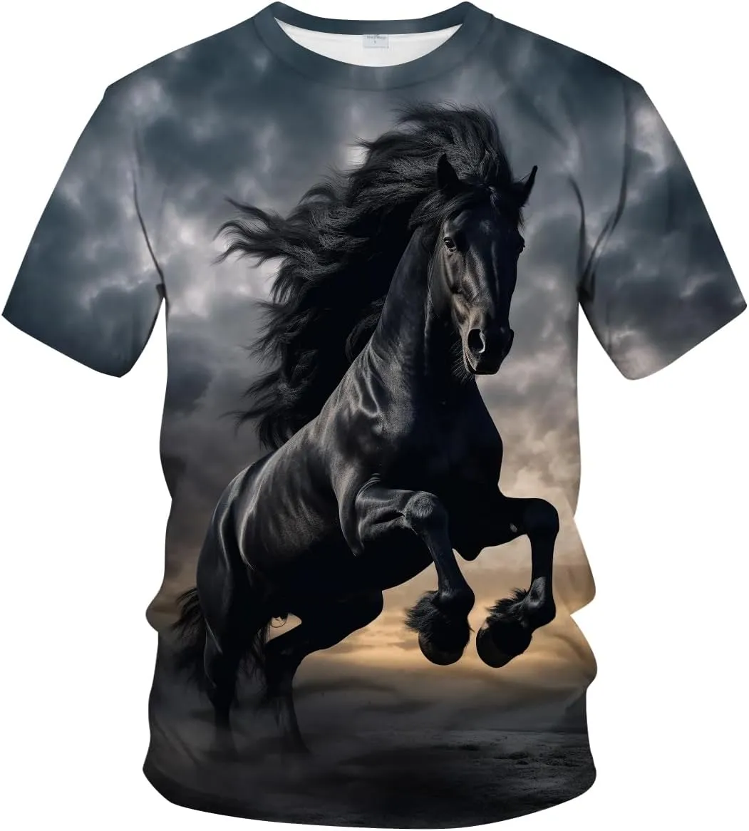LAOLIUSN Men's Horse T-Shirt- Animal Theme, Realistic Graphic Tee Shirt