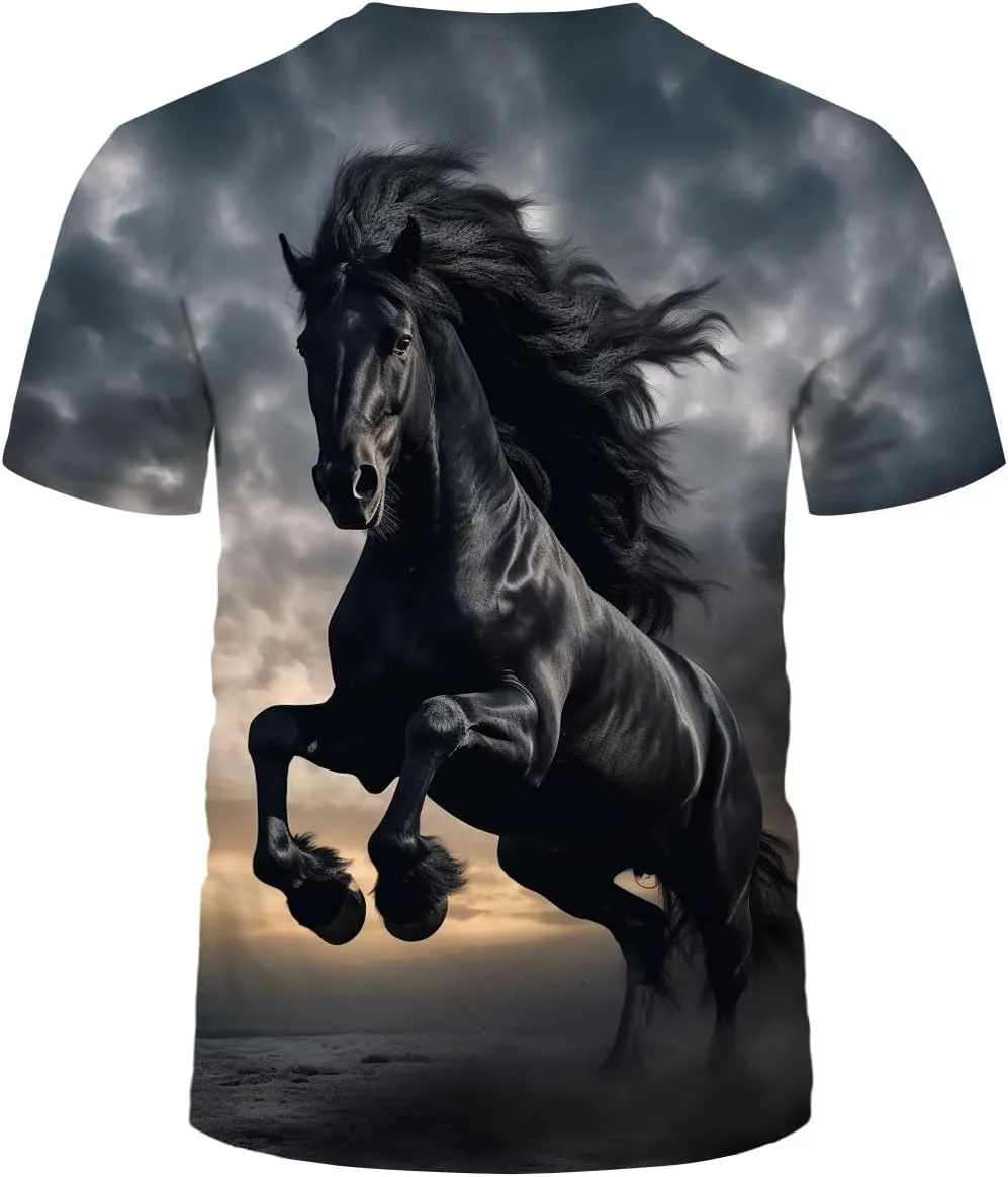 LAOLIUSN Men's Horse T-Shirt- Animal Theme, Realistic Graphic Tee Shirt