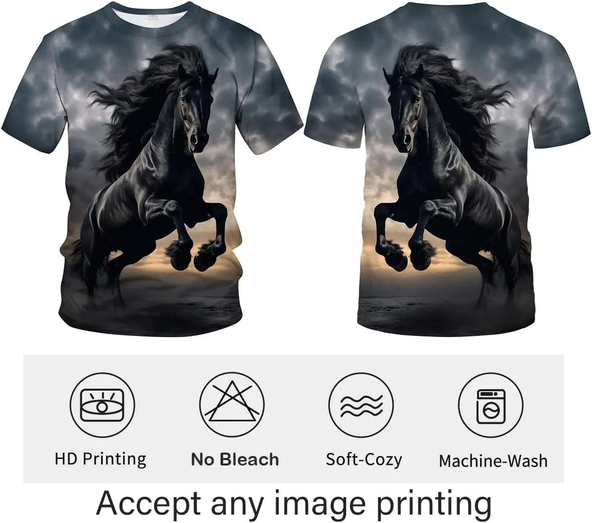 LAOLIUSN Men's Horse T-Shirt- Animal Theme, Realistic Graphic Tee Shirt
