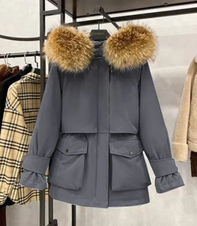 Large Natural Raccoon Fox Fur Hooded Winter
