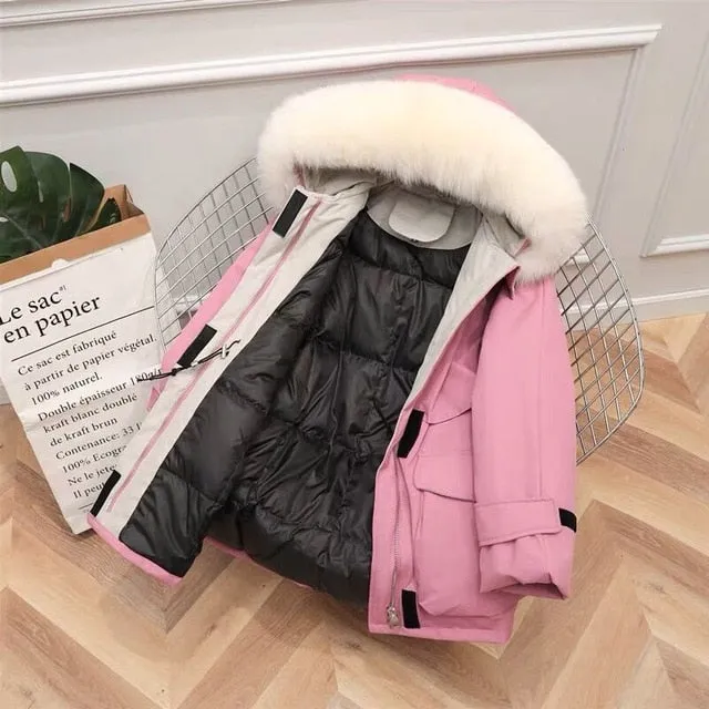 Large Natural Raccoon Fox Fur Hooded Winter