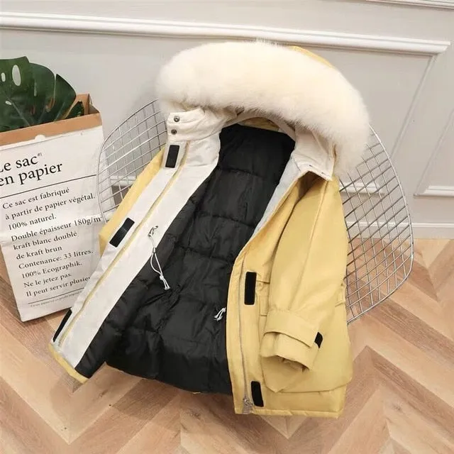 Large Natural Raccoon Fox Fur Hooded Winter