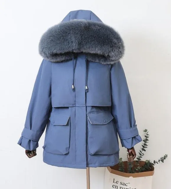Large Natural Raccoon Fox Fur Hooded Winter