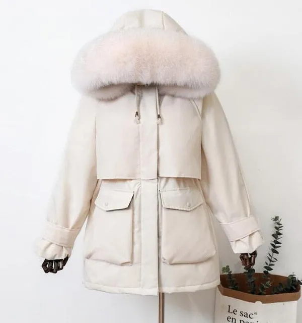 Large Natural Raccoon Fox Fur Hooded Winter
