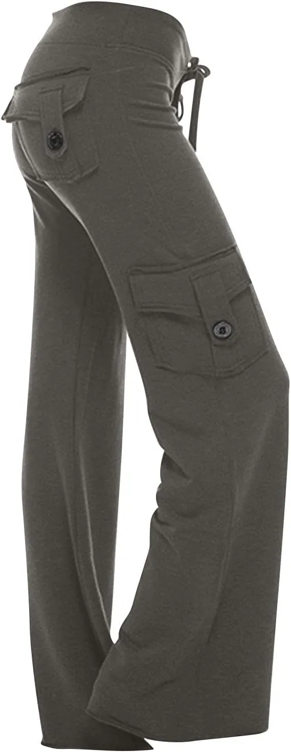 LFEOOST Plus Size Yoga Pants for Women Loose Wide Leg Sweatpants High Waist Stretch Cozy Workout Cargo Pants with 4 Pockets
