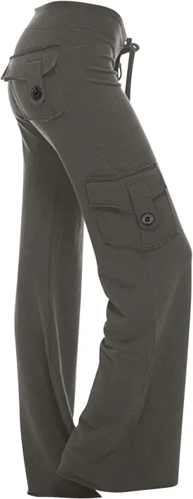 LFEOOST Plus Size Yoga Pants for Women Loose Wide Leg Sweatpants High Waist Stretch Cozy Workout Cargo Pants with 4 Pockets