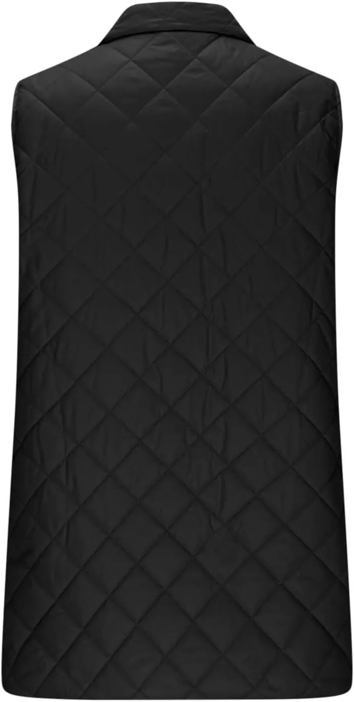 Long Puffer Vest Women Lightweight Quilted Sleeveless Stand Collar Zip Up Puffy Jacket with Pockets Winter Outerwear