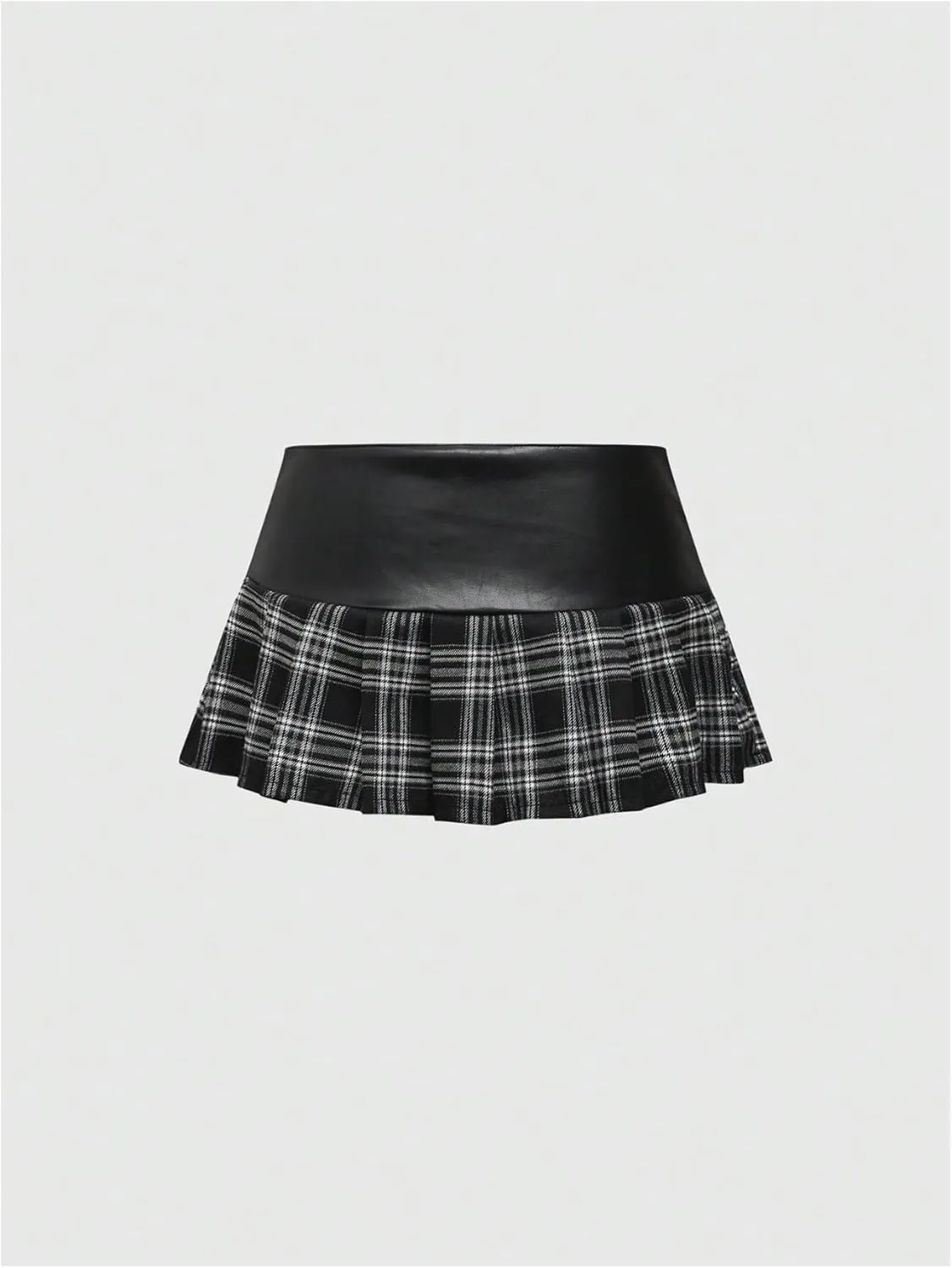 MakeMeChic Women's PU Leather Y2K Skirts Low Waisted Buckle Belted Pleated Mini Skater Skirts