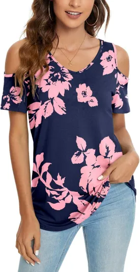 NILOUFO Womens Summer Casual Shirts Short Sleeve Cold Shoulder Tops Blouses Tunics