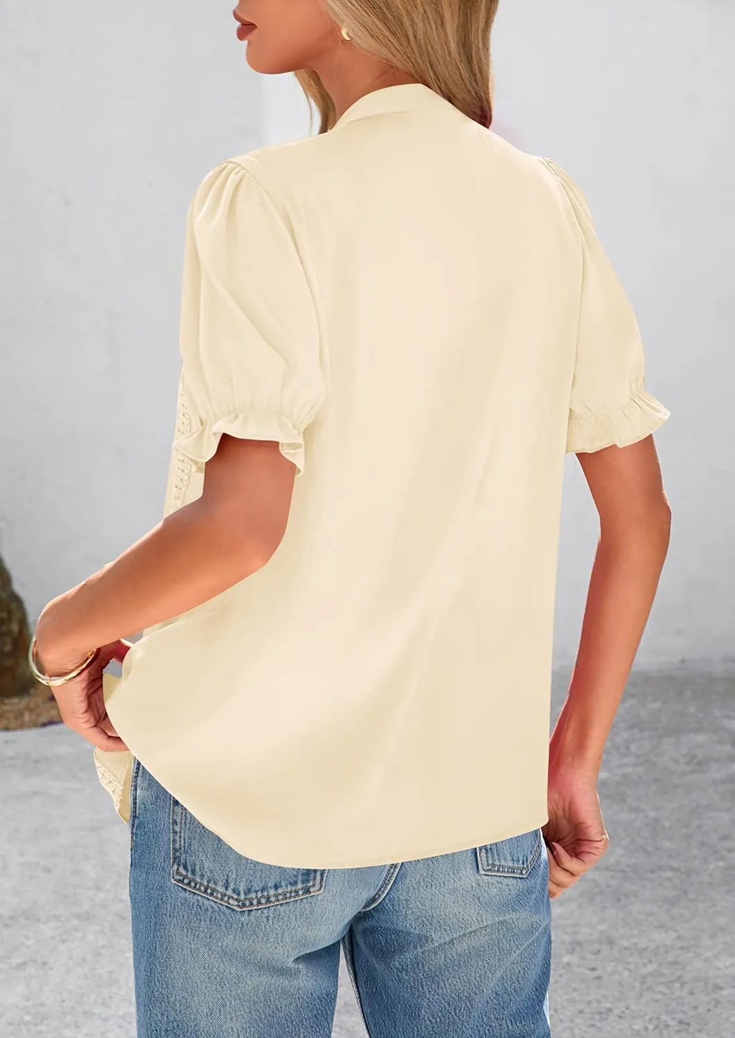 PRETTYGARDEN Womens Puff Ruffle Sleeve Tops 2025 Summer Trendy V Neck Button Down Shirts Casual Embroidery Chiffon Blouses