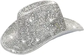 Silver Rhinestone Western Cowboy Hat for Womens - Glitter Cowgirl Hat for Disco Parties and Costumes