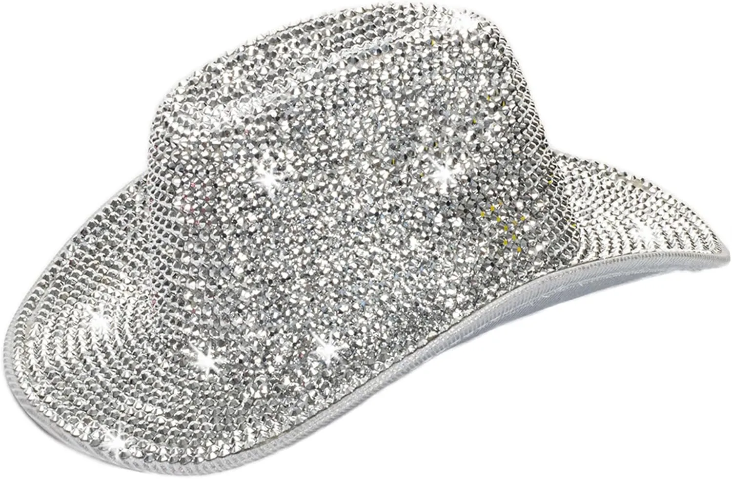 Silver Rhinestone Western Cowboy Hat for Womens - Glitter Cowgirl Hat for Disco Parties and Costumes