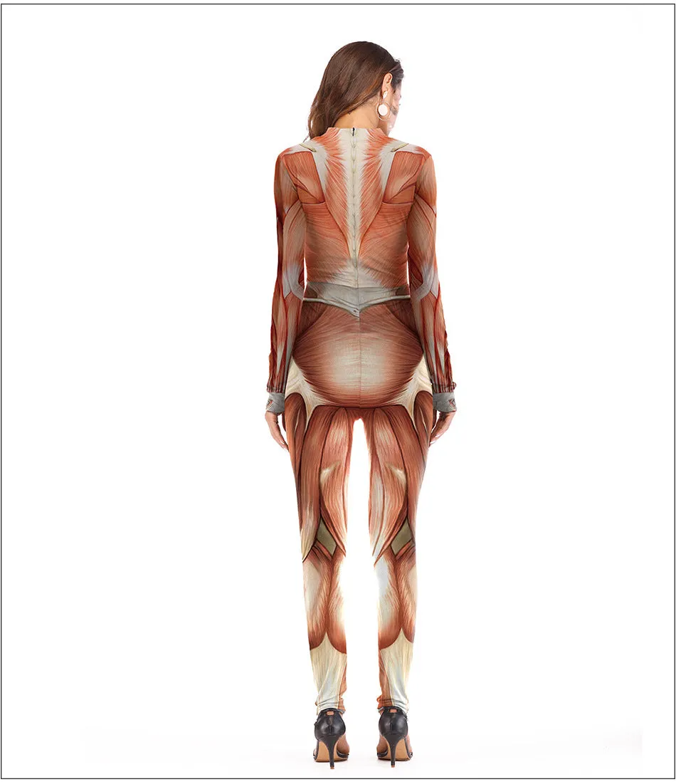 Stage Performance Funny Costumes Realistic Human Body Structure Printed Jumpsuit