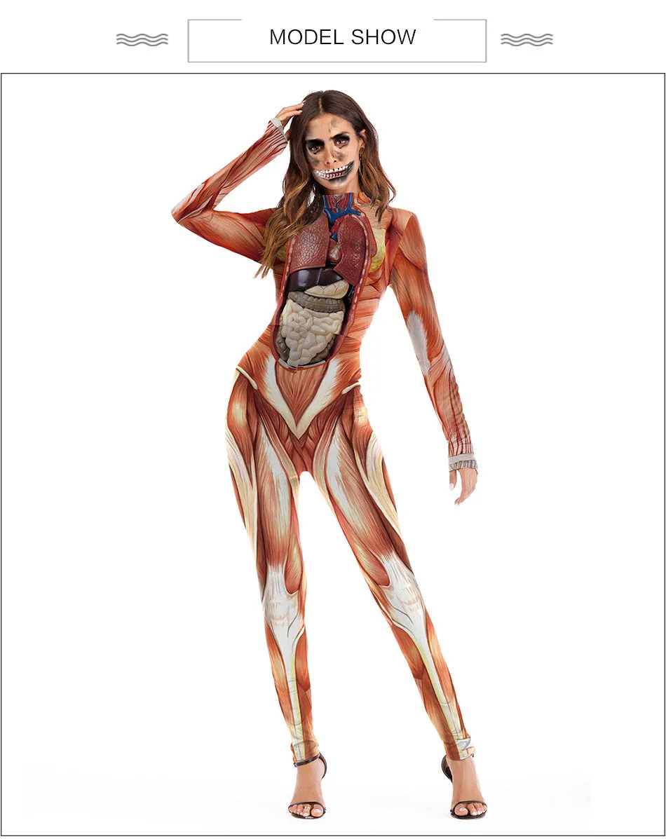 Stage Performance Funny Costumes Realistic Human Body Structure Printed Jumpsuit