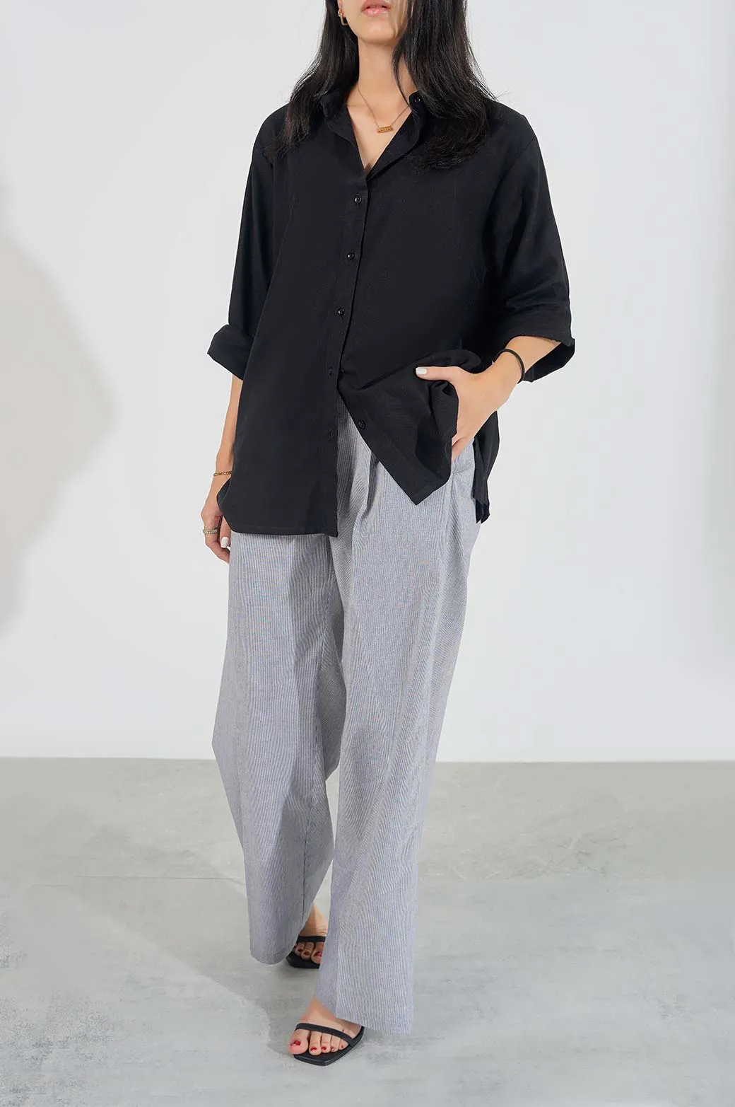 STRIPED WIDE-LEG PANTS