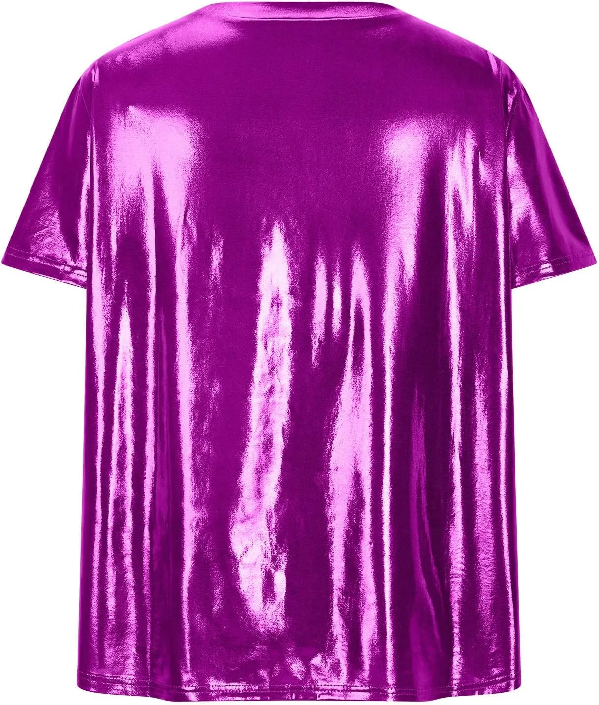 Summer T Shirts for Women Metallic Shiny Top Shiny Glitter Shirt Casual Round Neck Holographic Party Disco Club Tees
