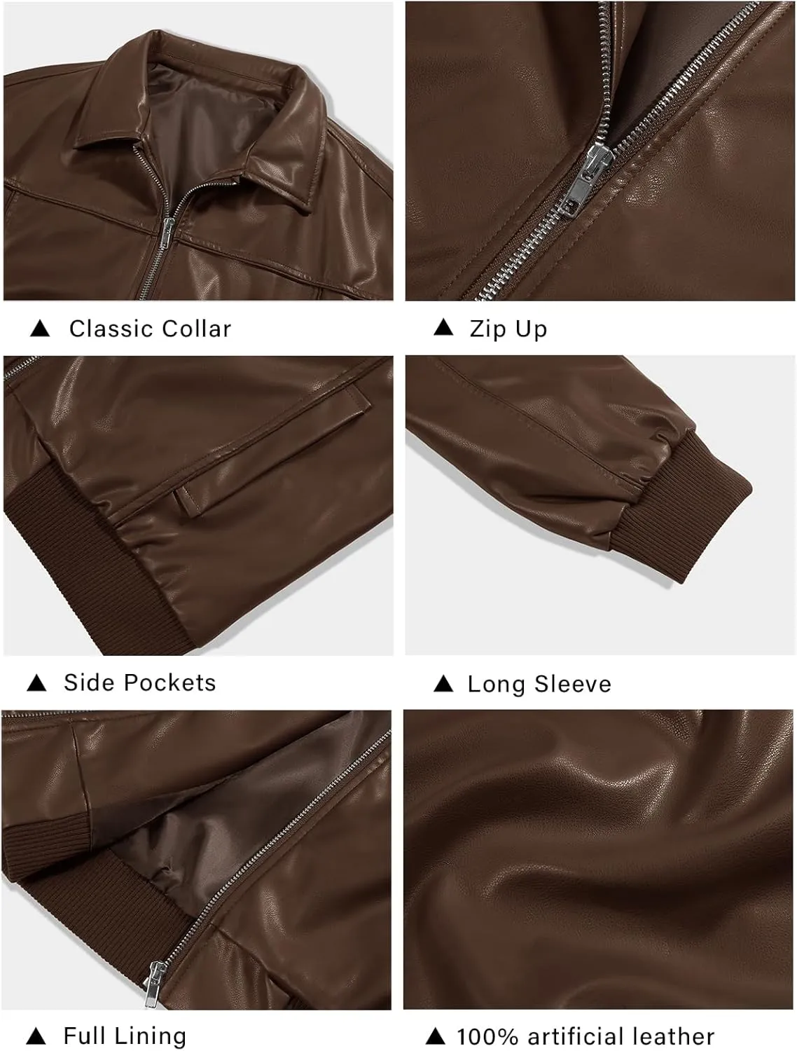 Tankaneo Womens Faux Leather Jackets Oversized Bomber Casual Fall Fashion Zip Up Moto Biker Coats