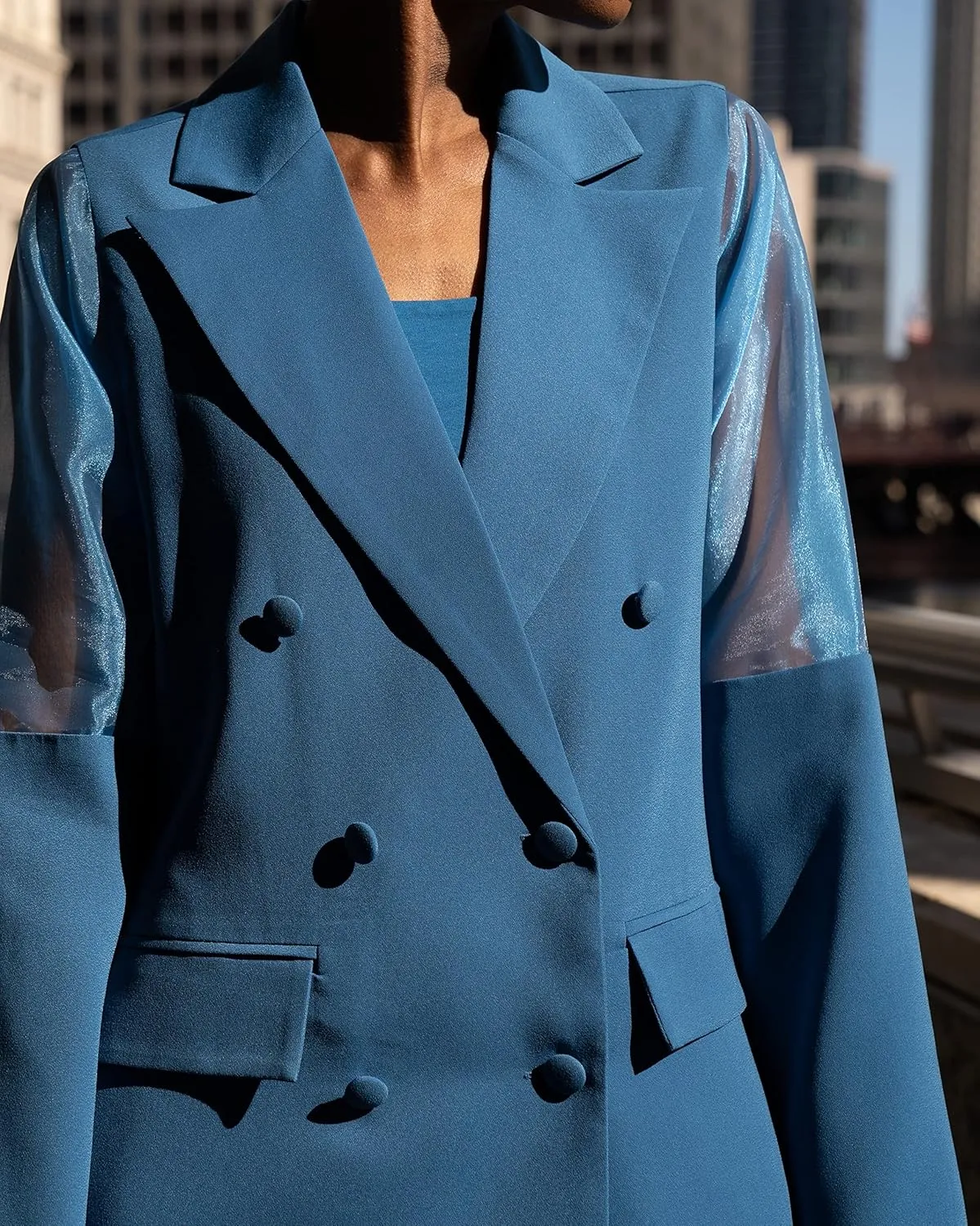The Drop Women's Blue Sapphire Double Breasted Blazer by @signedblake