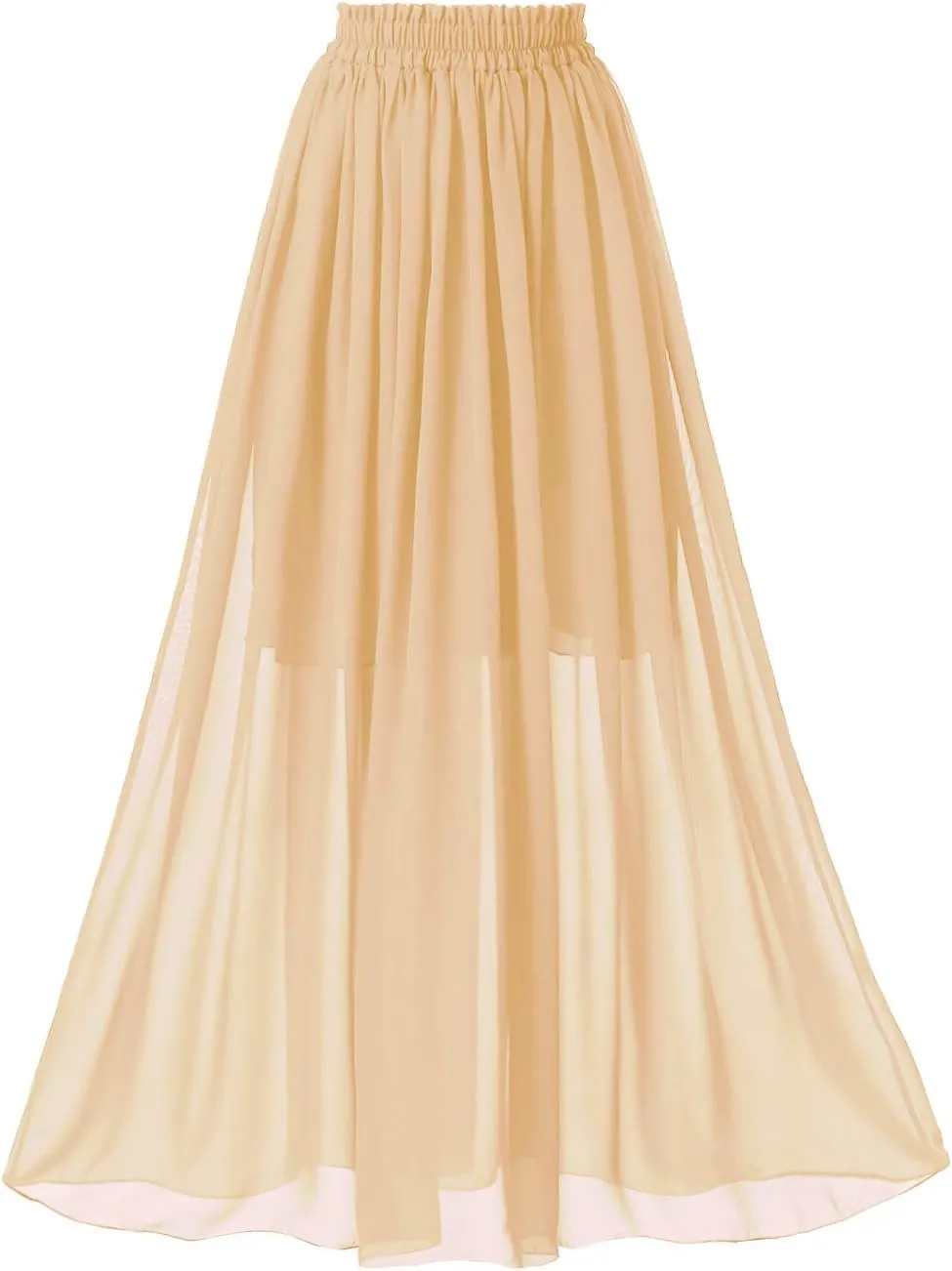 Topdress Women's Chiffon Skirts Elastic High Waist Tea Length A-line Ruffle Beach Skirts